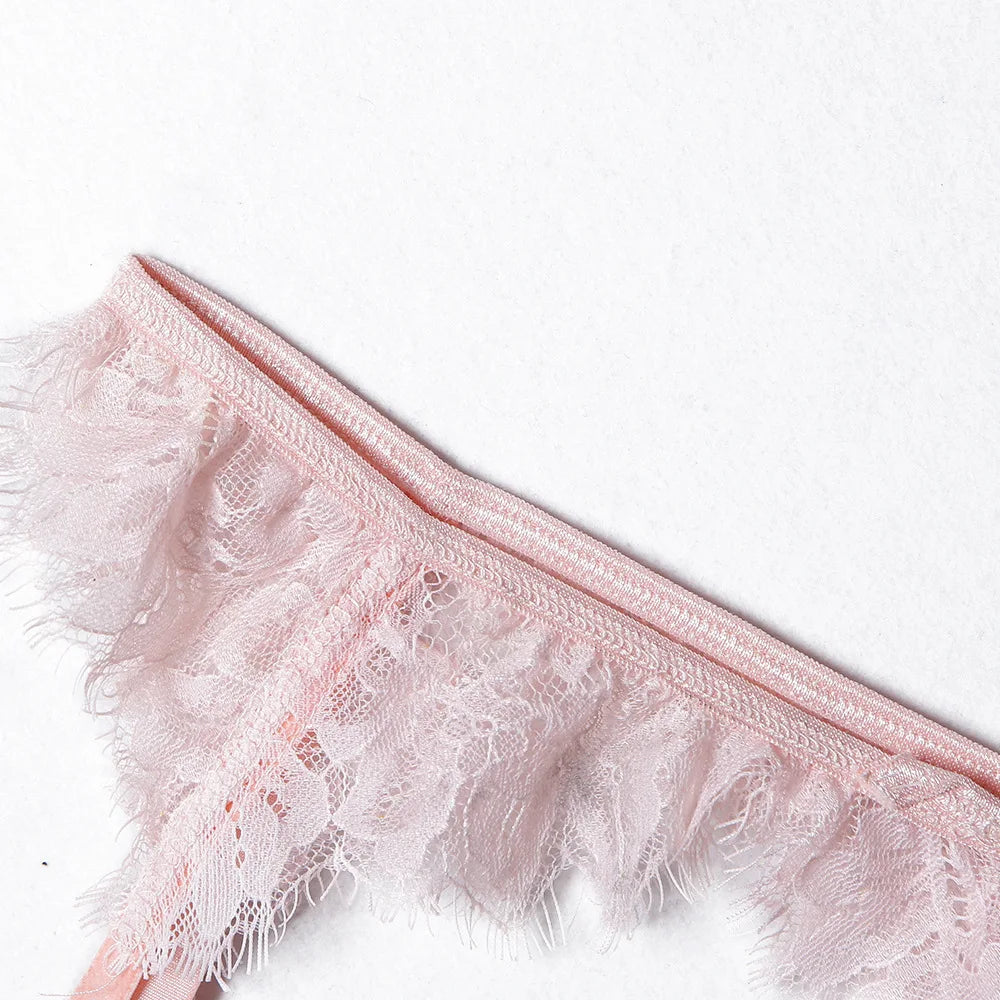 Women Pink Lace Bra and Panty Set Set Bathing Club Outfits Underwear Bralette Lace Brief Sexy Intimates Lingerie Set Straps