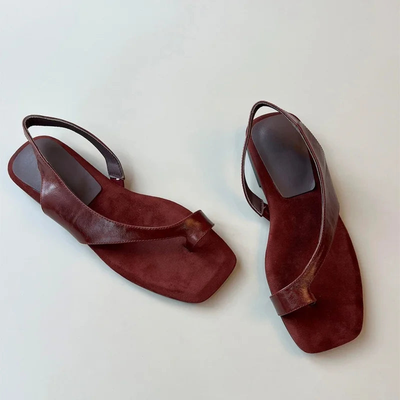 Women Flat Sandals Casual Soft Leather Suede Square Clip Toe Summer Shoes for Women Beach Party Daily Wear Sandalias Mujer