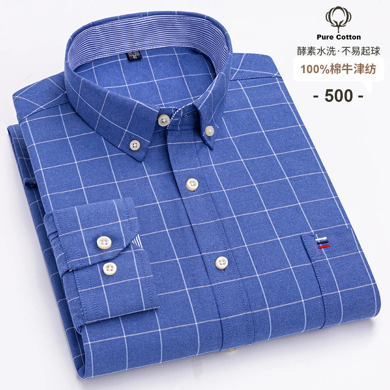 Lynett Lamar Men's 100% Cotton Oxford Plaid Long Sleeve Dress Shirt — Regular Fit Casual S–7XL