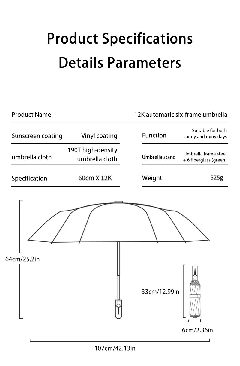 Extra Large Auto Open Close Umbrella Windproof Reverse Fold Sun Rain UV Protection Black Layer Sunshade for Outdoor Travel Use