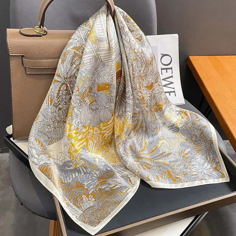 100% Silk Scarf Women Mulberry Luxury High Quality Square Fashion Print Hair Neckerchief Lady Shawl Wraps Hijab Bandana Scarves