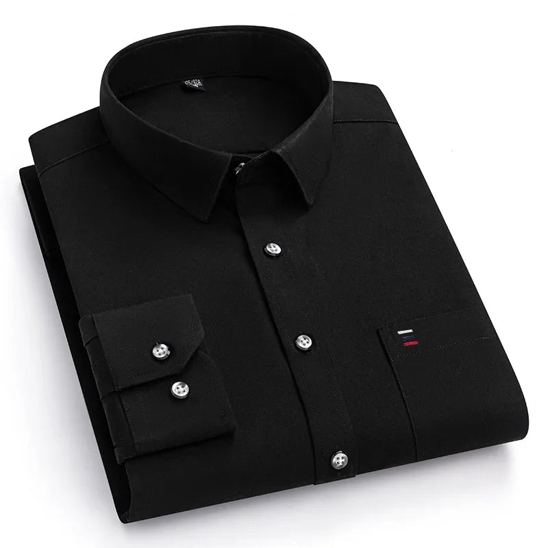 Men's 100% Pure Cotton Long Sleeve Dress Shirt — Solid Regular Fit Plus Size Up to 7XL