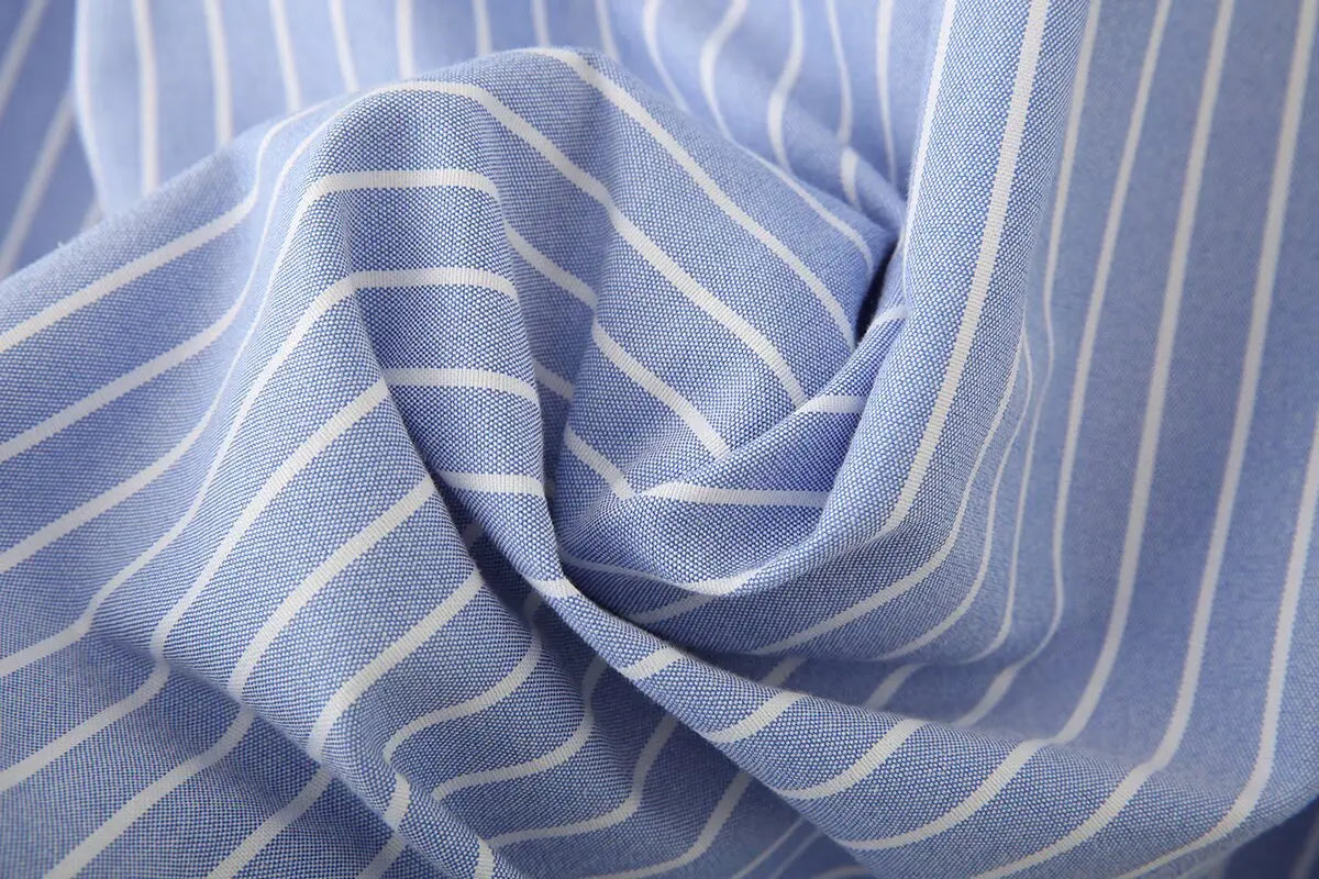 Blue Stripe Button-Down Shirt Women Oversized Fit Long Sleeve Spring Summer Elegant Office Casual Daily Wear Lightweight Top