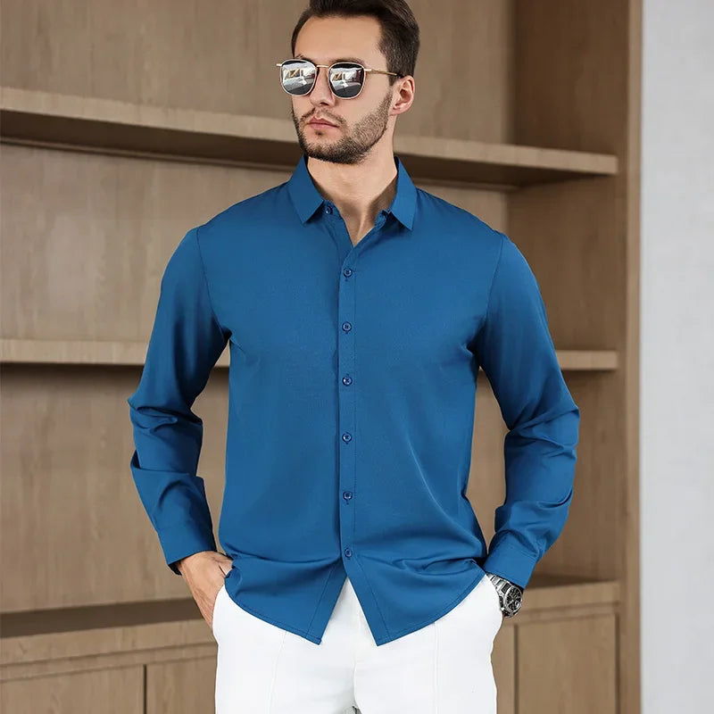 Lynett Lamar Men's Smart Casual Stretch Shirt — Wrinkle-Free Long Sleeve