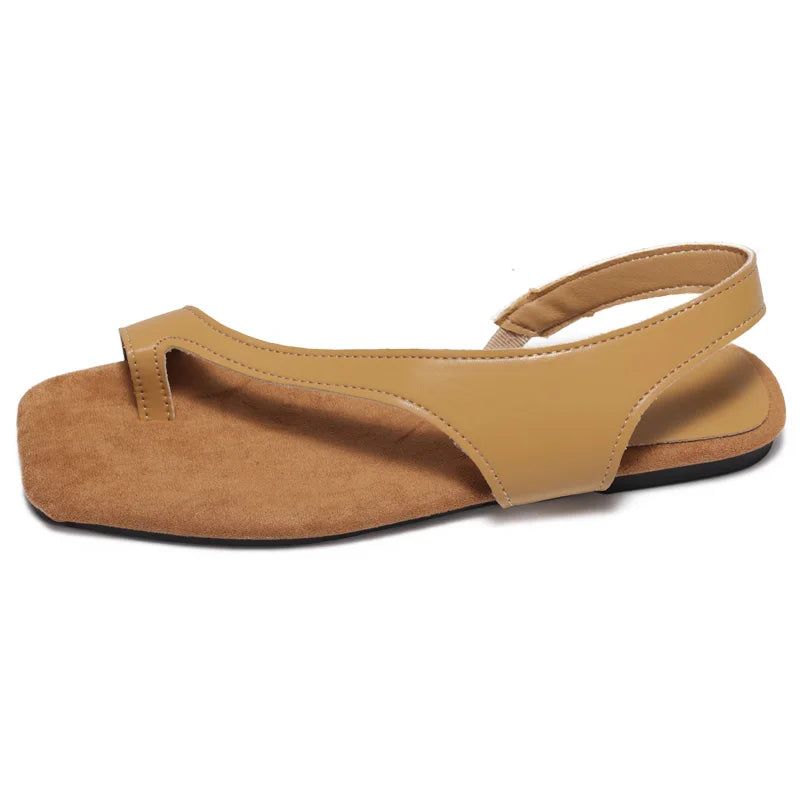 Women Flat Sandals Casual Soft Leather Suede Square Clip Toe Summer Shoes for Women Beach Party Daily Wear Sandalias Mujer