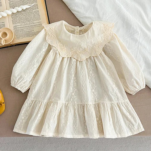 2025 New Spring Sister Dress 2-6Yrs Girl Party Dress Long Sleeved Cotton Mesh Splicing Kids Princess Dresses Children Clothes