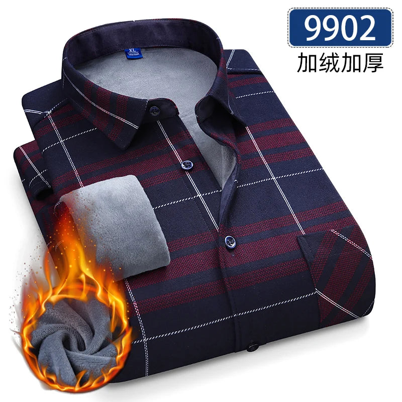 Lynett Lamar Men's Thickened Fleece Plaid Shirt — Warm Long Sleeve Check