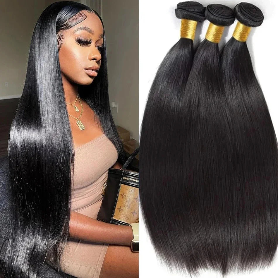 Human Hair Bundles Brazilian Raw Hair Weave Bundles 30 Inch Straight Human Hair Bundles Hair Extensions 1 3 4 Bundles Pieces