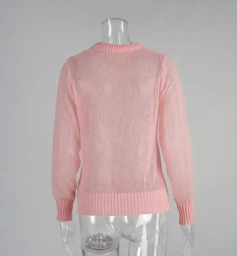 Women's Sweater 2025 Spring Autumn New Comfortable Round Neck Long Sleeve Casual Knitted Basic Semi Transparent Pullover Sweater