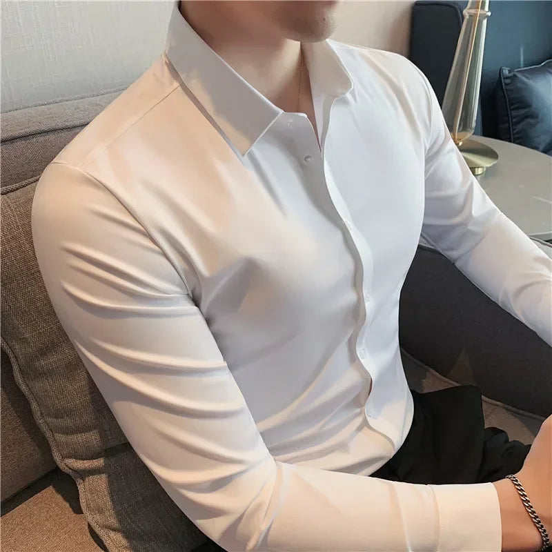 Lynett Lamar Men's Ultra-Stretch Silky Formal Shirt — Long Sleeve Business & Social