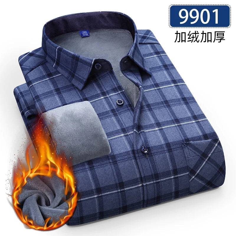 Lynett Lamar Men's Thickened Fleece Plaid Shirt — Warm Long Sleeve Check