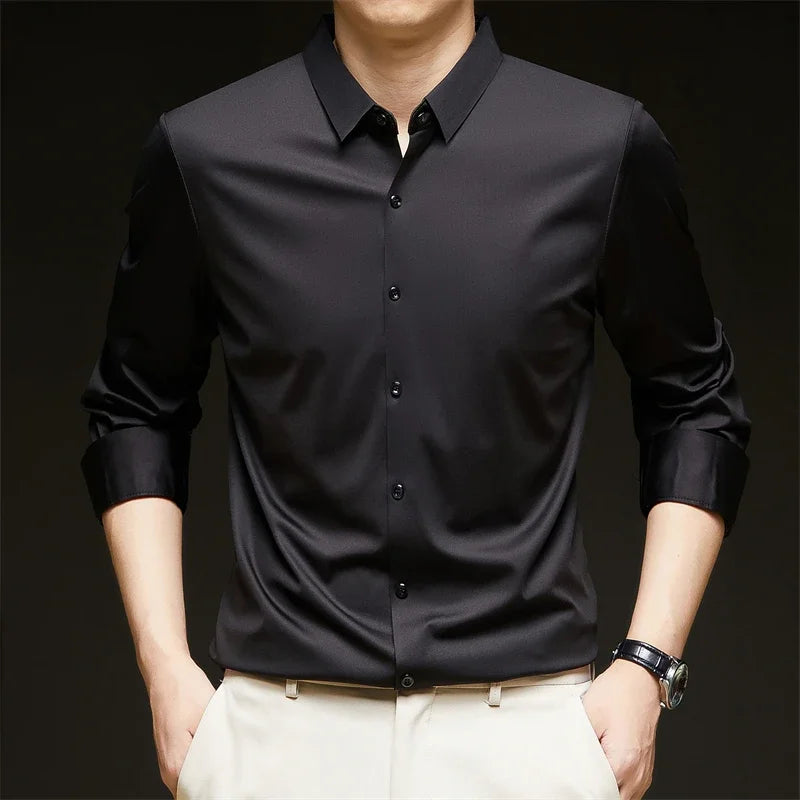 Lynett Lamar Men's Wrinkle-Free Stretch Dress Shirt — All-Season Solid