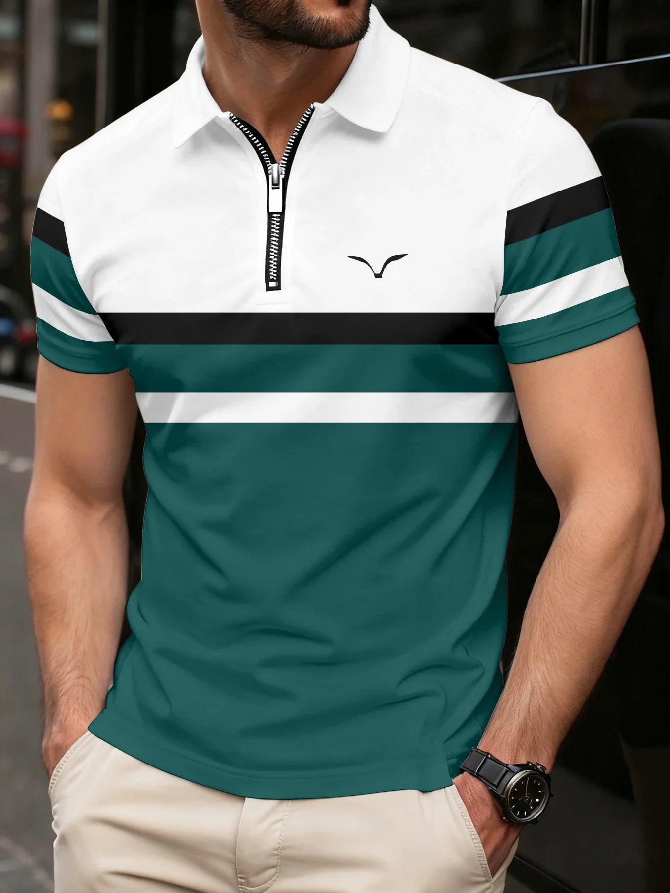 The men's polo shirt is a new summer fashion item. It is a casual and comfortable short-sleeved shirt with a logo print and coll