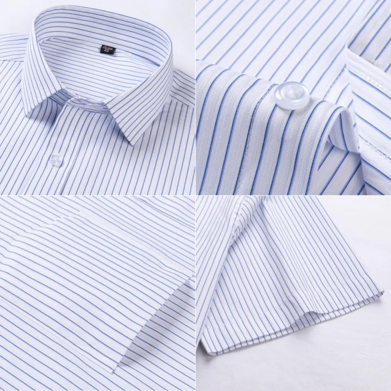 Lynett Lamar Men's Striped Short Sleeve Formal Shirt — Smart Casual Business Office Up to 6XL