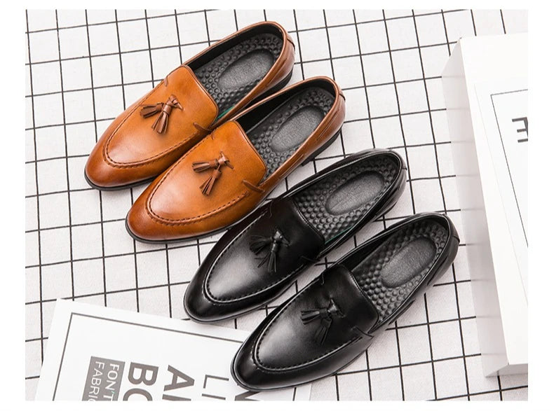 Wedding Shoes For Men Slip On Loafers Trend Tassels Leather Shoes Male Men’s Dress Shoes Business Shoes Men British Style Formal
