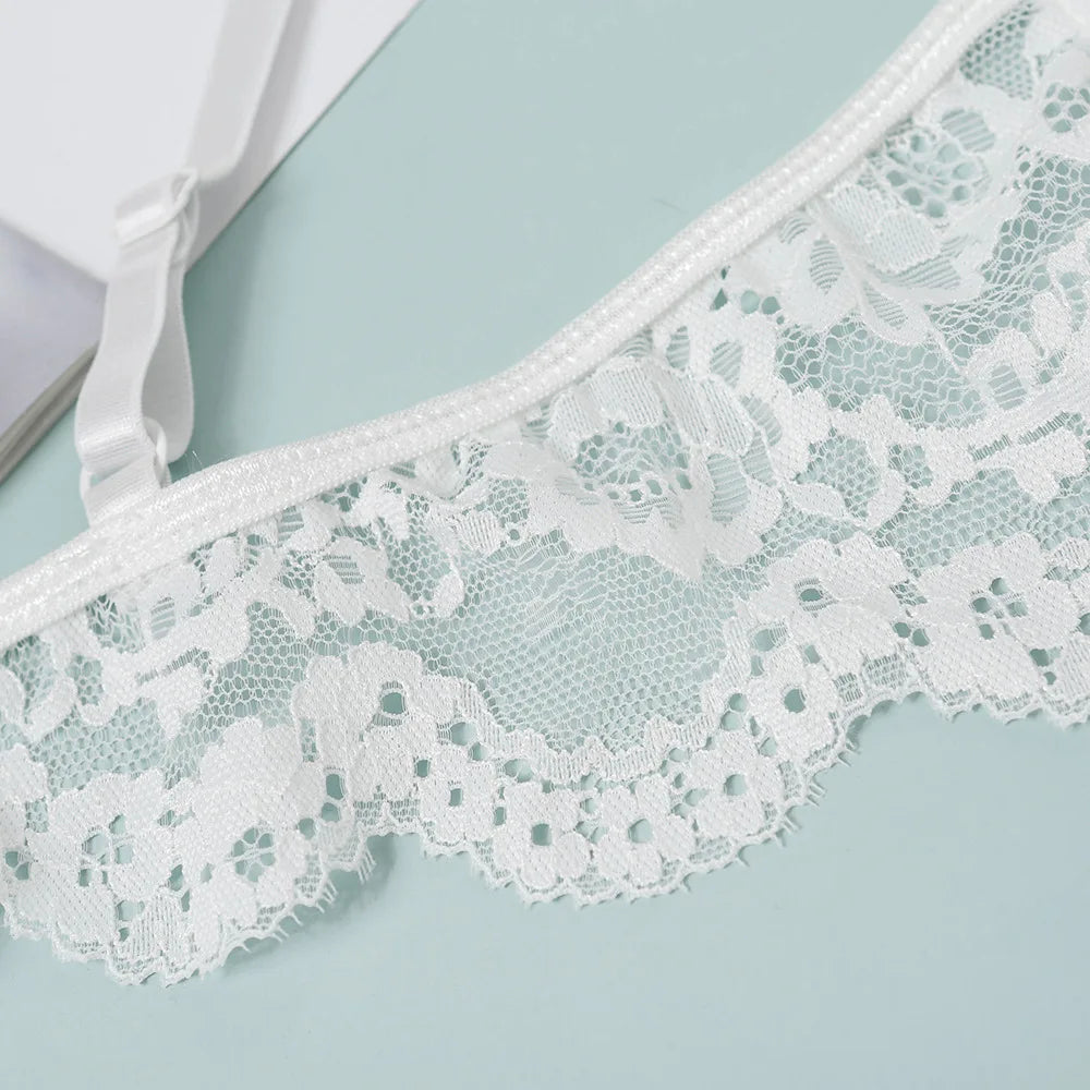 Bra for Women Bra and Panty Set Thongs Push-up Sexy Lingeire Eroitc Underwear Transparent Lace Belt Steel Ring Three-point Set