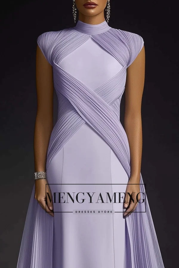 ZHUISHU High Collar Sleeveless Wedding Party Dresses Modest Pleated A Line Long Prom Party Dresses Customized Formal Event Gown