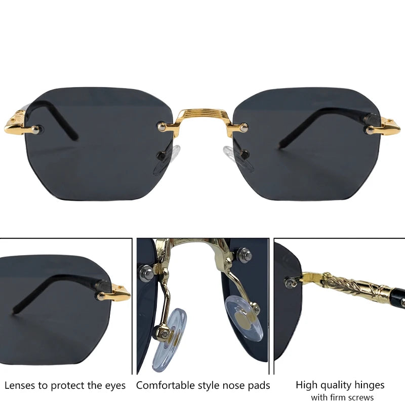 Steampunk Rimless Square Sunglasses Men 2026 Luxury Designer Vintage Metal Polygon Outdoor Sun Glasses Male Frameless Shades