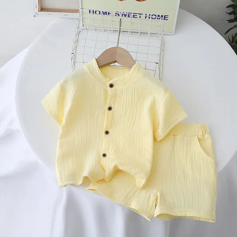 Baby Toddler 2Pcs Cotton Gauze Pajamas Set Short Sleeve Round Neck Sleepwear Soft Breathable Boys Girls 0-5Y Beach Clothes