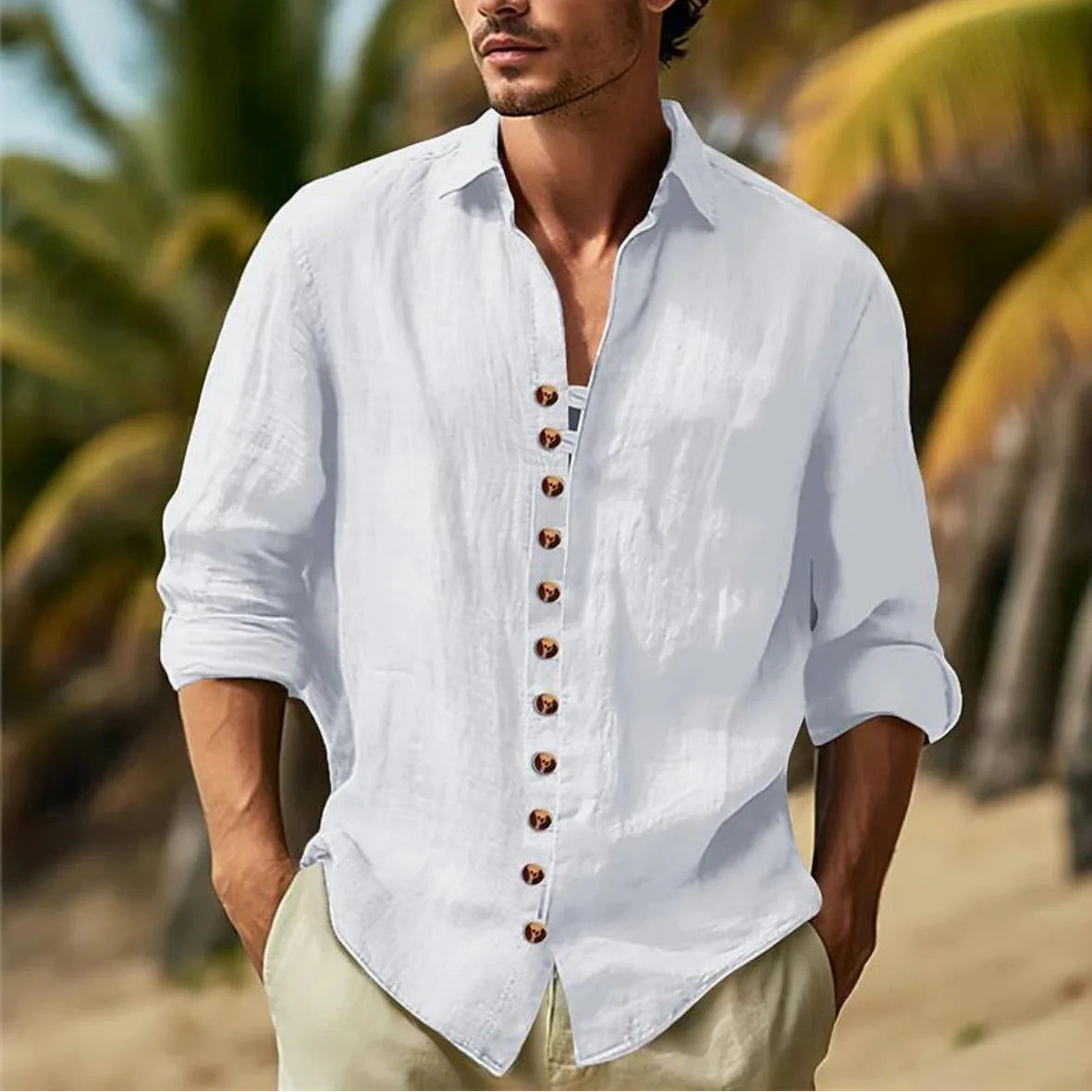 Men's Button-down Casual Shirt Cotton Long-sleeve Shirt with Collar for Spring and Autumn Festivals