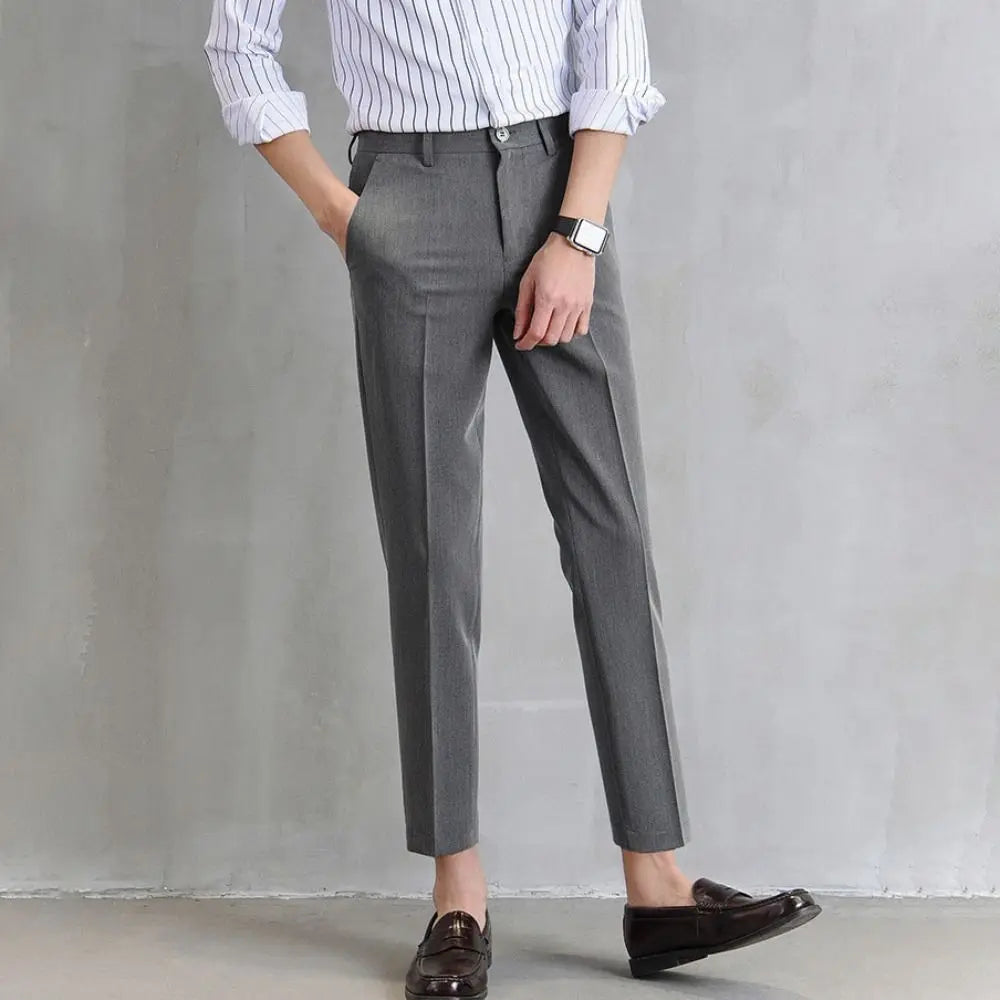 Cropped Pants Business Suit Pants Thin Straight Men's Formal Pants Casual Trousers Solid Color Classic Suit Pants Business