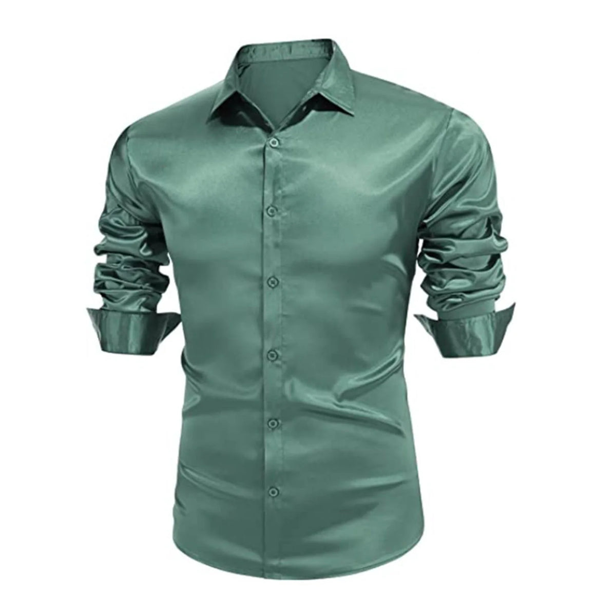 Lynett Lamar Men's Ice Silk Wrinkle-Resistant Non-Iron Long Sleeve Shirt — Slim Fit Glossy Business Casual