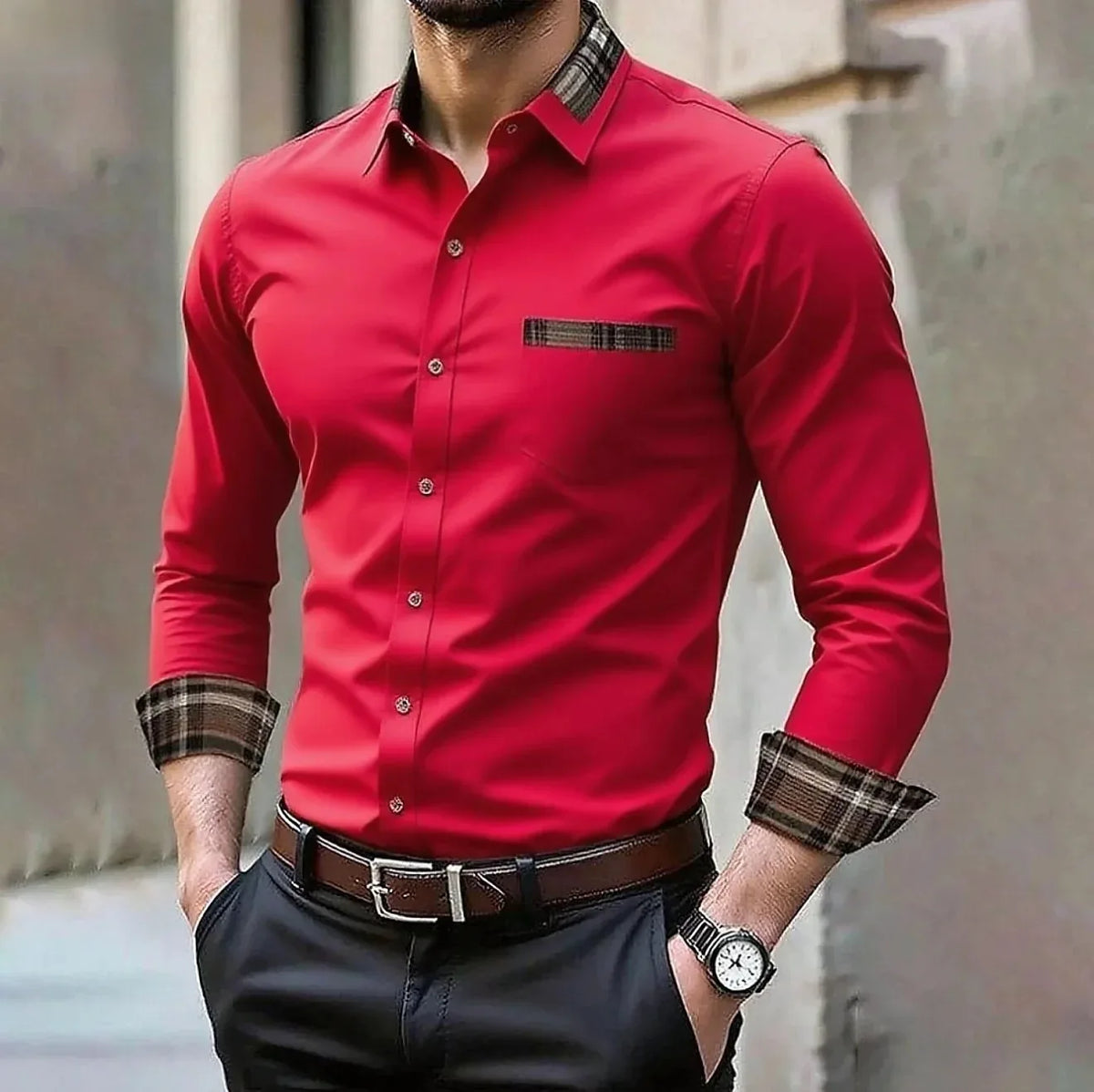 Men's Silk-Blend Plaid Long Sleeve Dress Shirt — 12 Colours Formal Casual Wedding