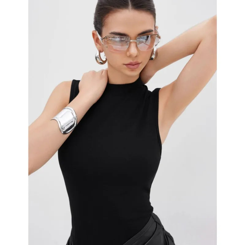 Mini Dress Dresses 2025 Woman Vestidos Slim Simple Style Solid Color Straps Round Neck Hot Girl Sleeveless Fashion Temperament