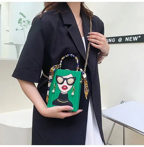 Woman Purses and Handbags Beauty Women Shoulder Bag Scraf Pearl Decorated Party Bag Funny Clutch Bag Crossbody Bag
