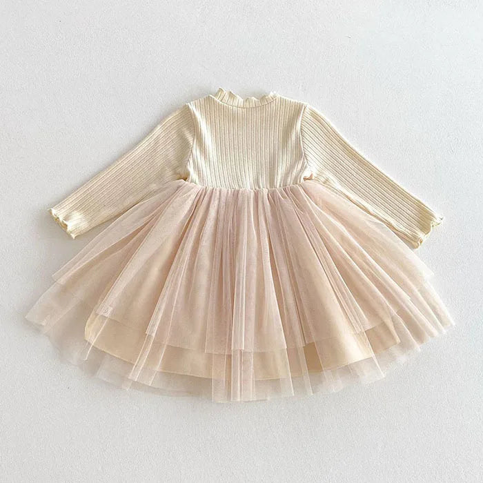 2025 New Spring Sister Dress 2-6Yrs Girl Party Dress Long Sleeved Cotton Mesh Splicing Kids Princess Dresses Children Clothes