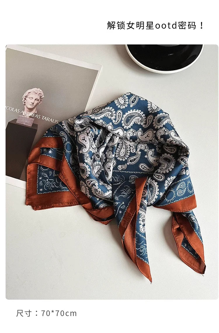 Silk scarf women's 2025 spring and summer new fashion high-end sense retro neck small square scarf accessories