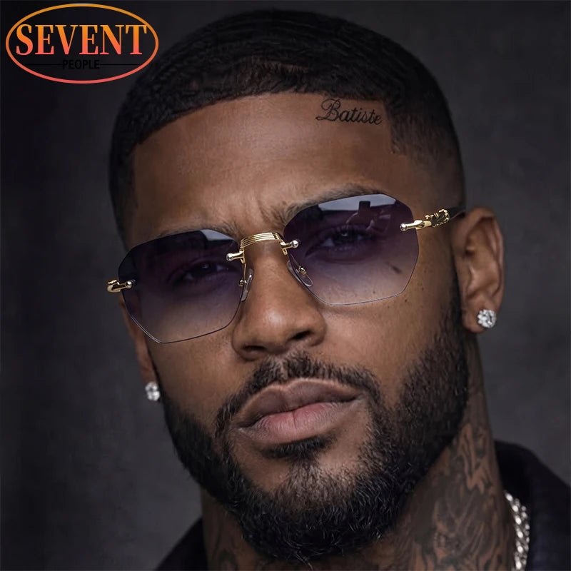 Steampunk Rimless Square Sunglasses Men 2026 Luxury Designer Vintage Metal Polygon Outdoor Sun Glasses Male Frameless Shades