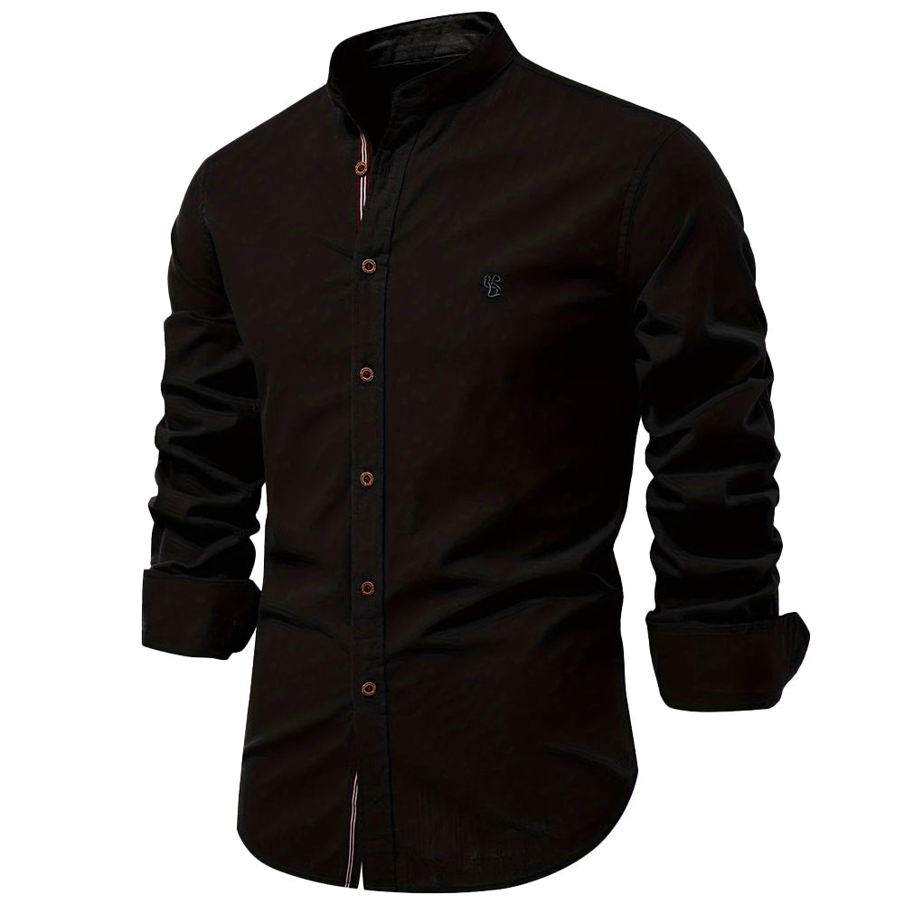 Lynett Lamar Men's 100% Cotton Long Sleeve Casual Shirt — Solid Colour Broadcloth