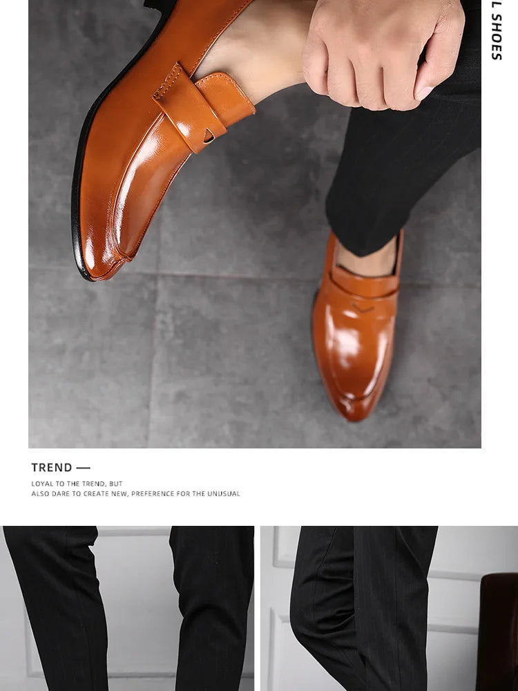 Men's Shoes Loafers Dress Man British Casual Single Leather Small Square Toe Mens Genuine Shoe Formal Black Elegant Good Quality