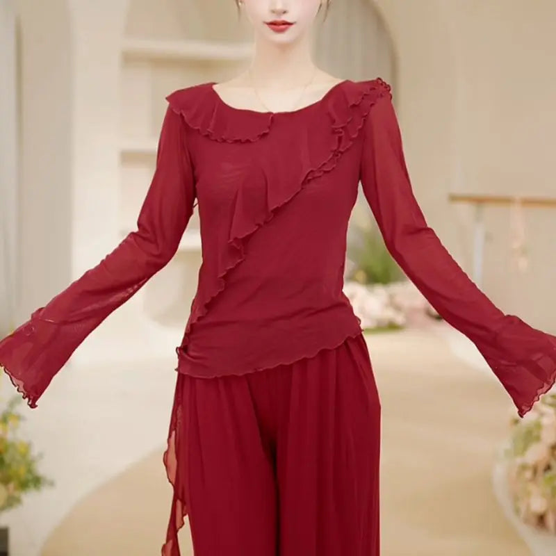 New Dance Clothes for Women Modern Adult Tops for Daily Dancing New Round Neck Long-sleeved Versatile Pullovers