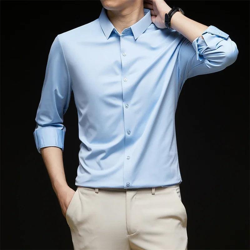 Lynett Lamar Men's Wrinkle-Free Stretch Dress Shirt — All-Season Solid