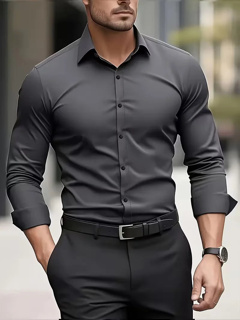 Lynett Lamar Men's Breathable Lightweight Long Sleeve Business Shirt — Summer Formal