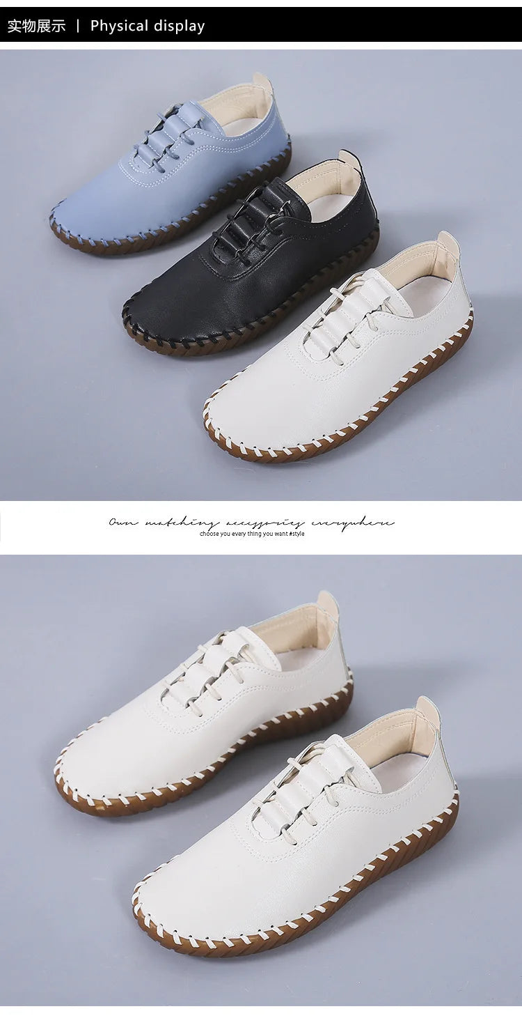 Flat Shoes for Women 2025 New Handmade Sewing Women Sneakers Fashion Casual Mom Shoes comfortable Women's Loafers Big Size 35-43