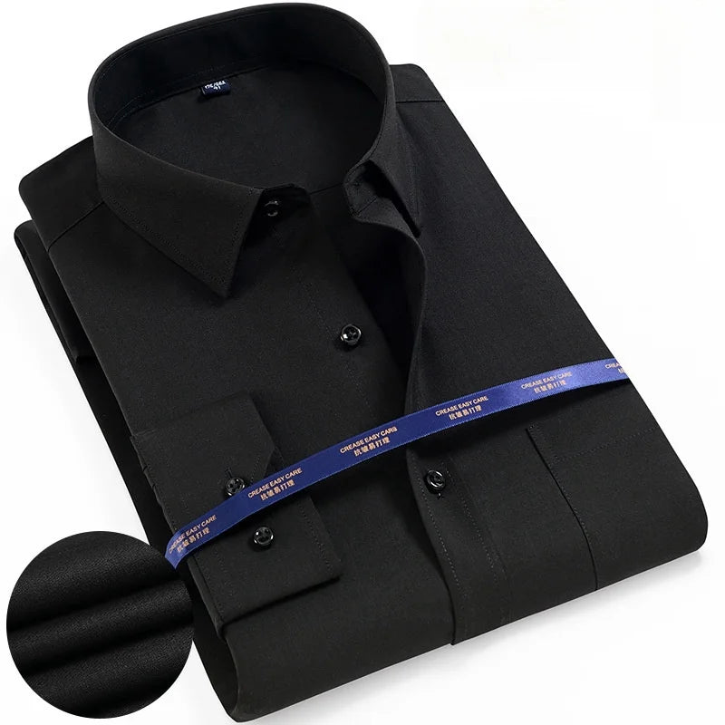 Lynett Lamar Men's Easy-Care Solid Long Sleeve Dress Shirt — Standard Fit Business & Office Up to 5XL