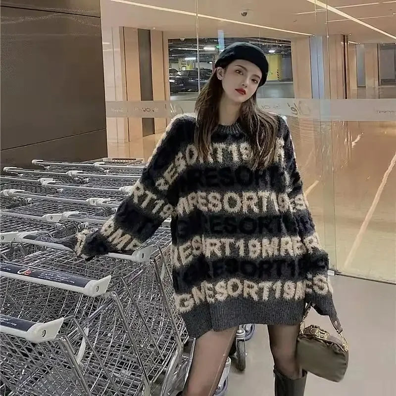 Women's Sweater Autumn Winter New Style Mid-length Loose Knitted Top Fashion Trend