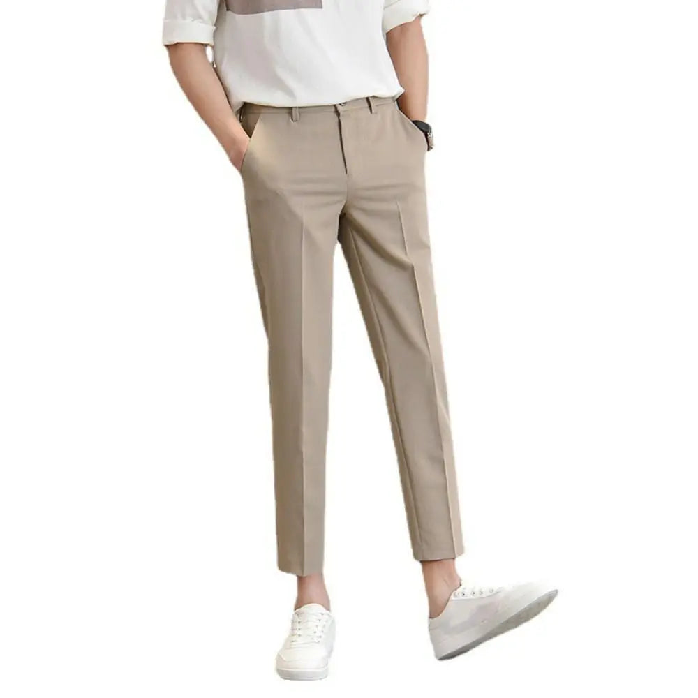 Cropped Pants Business Suit Pants Thin Straight Men's Formal Pants Casual Trousers Solid Color Classic Suit Pants Business