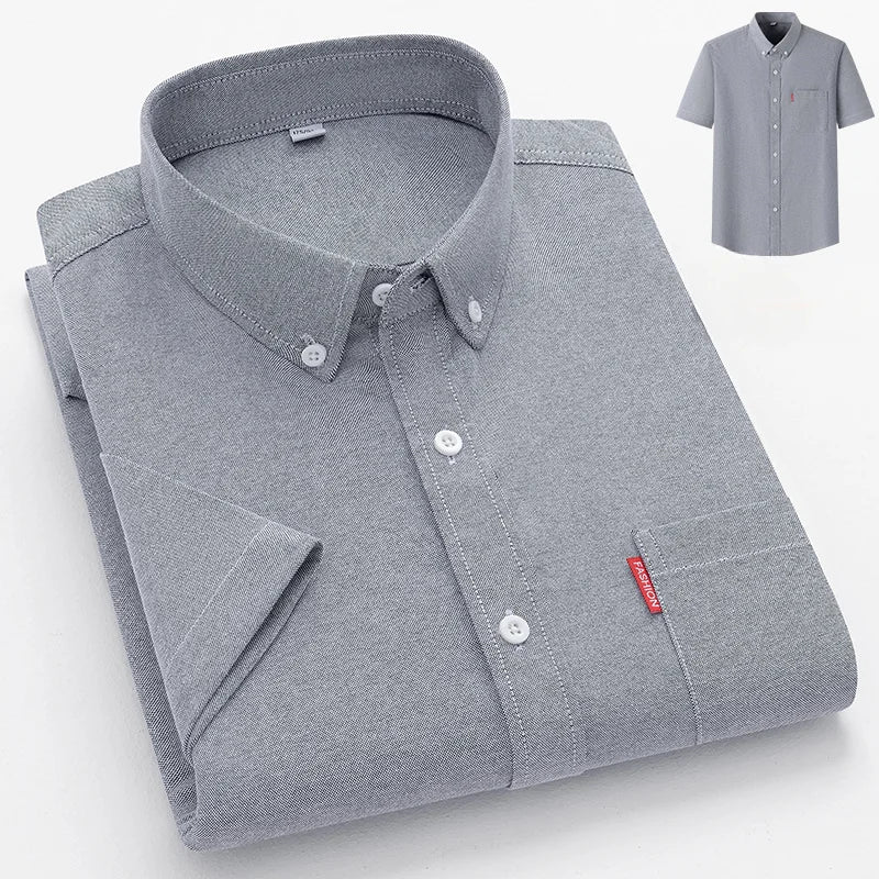 Lynett Lamar Men's 100% Cotton Oxford Short Sleeve Shirt — Slim Fit Summer