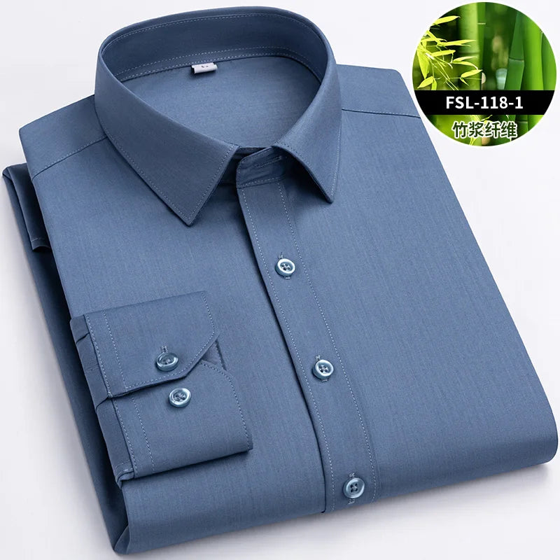 Lynett Lamar Men's Bamboo Fiber Slim Fit Anti-Wrinkle Long Sleeve Dress Shirt — Non-Iron Business Casual