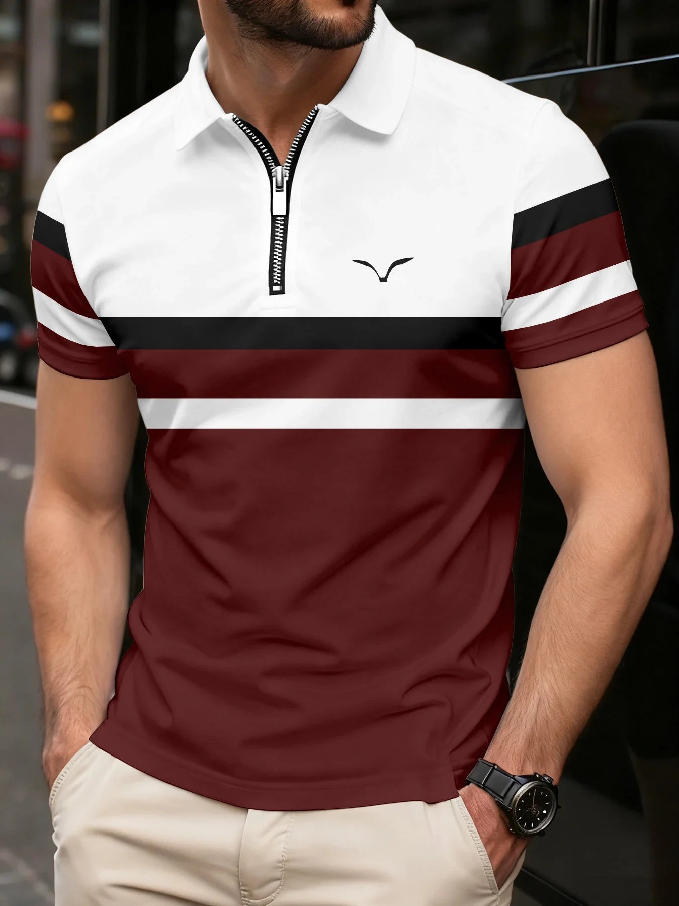 The men's polo shirt is a new summer fashion item. It is a casual and comfortable short-sleeved shirt with a logo print and coll