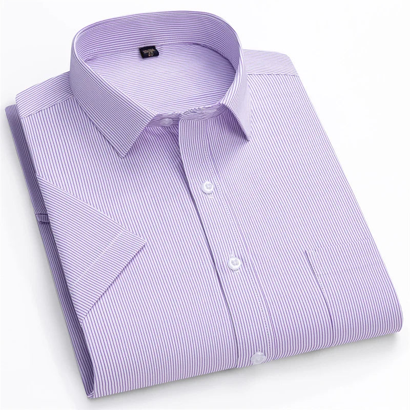 Lynett Lamar Men's Striped Short Sleeve Formal Shirt — Smart Casual Business Office Up to 6XL