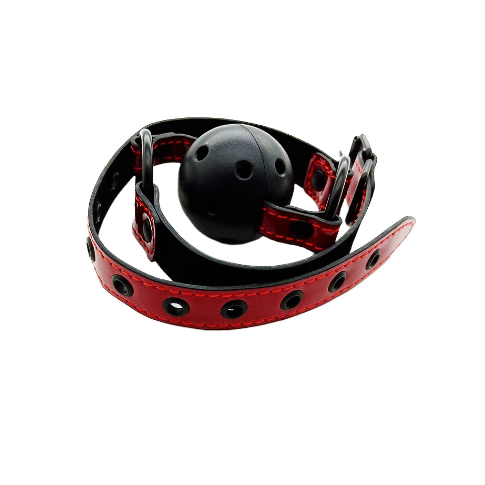 Adult Game SM Sex Toys PU Leather Open Mouth Gag Female Oral Fixation Mouth Stuffed Ball Flirting Bdsm Bondage Party Exotic Shop