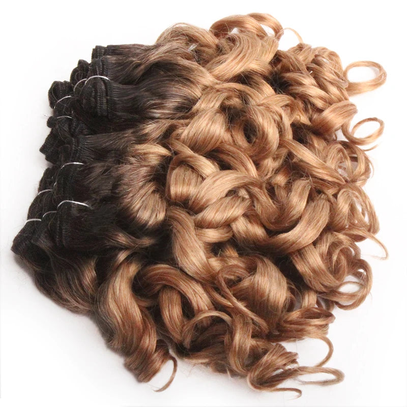 Human Hair Bundles 6 Bundles Ombre Bouncy Curl Bundles For Women Natural Brazilian Hair Weaves 200G For A Full Head Blonde T1B30