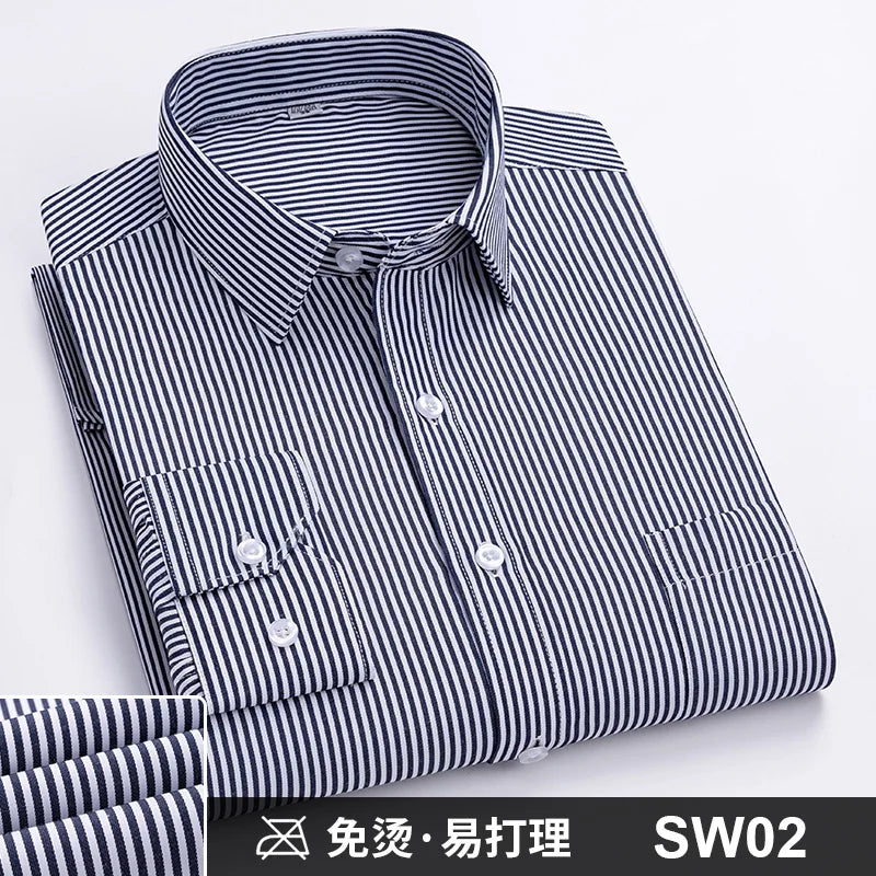 Lynett Lamar Men's Anti-Wrinkle Non-Iron Striped Long Sleeve Dress Shirt — Business Formal Up to 4XL
