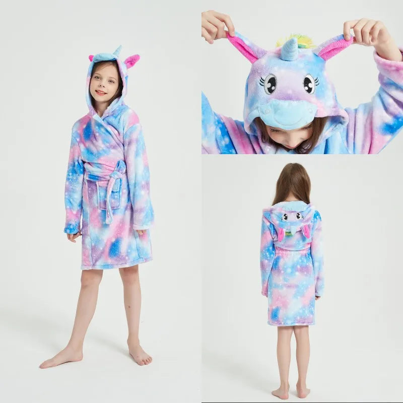 Children Bathrobe For Girls Kigurum Unicorn Pyjamas Kids Colar Fleece Boys Bathrobes Nightgown Baby Sleepwear Hooded Bath Robe