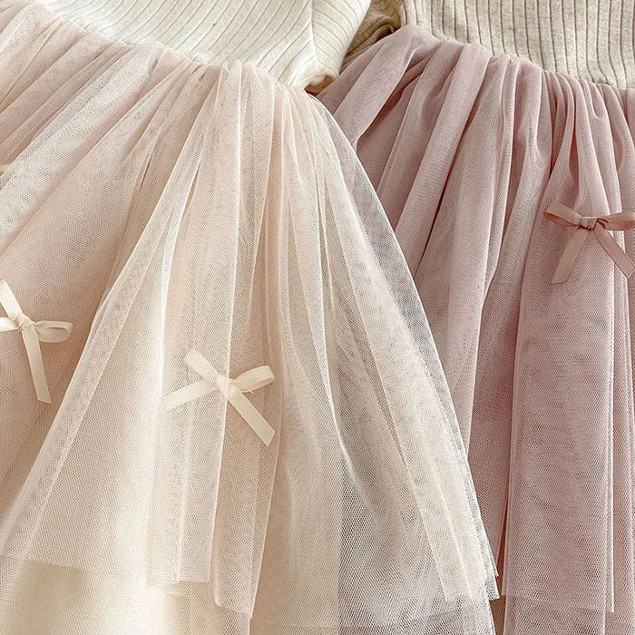 2025 New Spring Sister Dress 2-6Yrs Girl Party Dress Long Sleeved Cotton Mesh Splicing Kids Princess Dresses Children Clothes